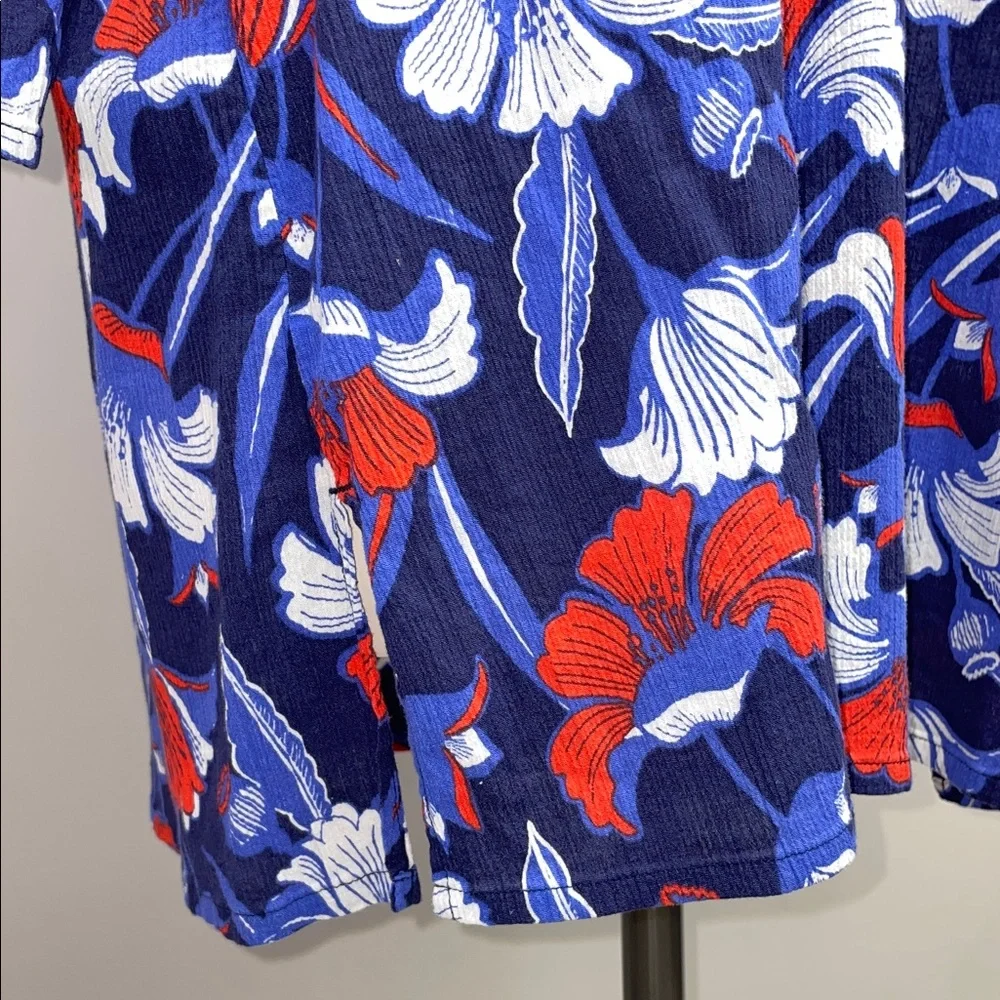J. Crew Cotton Gauze Tunic V-neck 3/4 Sleeve Floral Print Cover-Up XL
